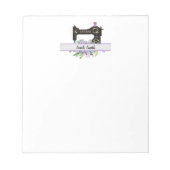 パープルフローラヴィンテージ裁縫パーソナライズされた機 ノートパッド (正面)