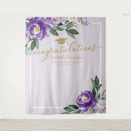 パープルフローラ卒業パーティーの写真の背景 タペストリー (正面)
