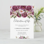パープルフローラ女性お祝いオブライフ招待状 招待状 (スタンド正面)