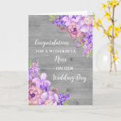 パープルフローラ姪の結婚式の日 カード (黄色い花)