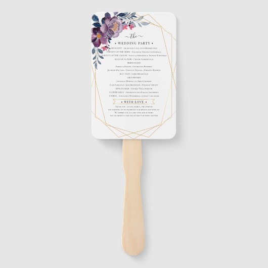 パープルフローラ幾何学植物学結婚式 プログラム ハンドファン (裏面)