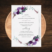 パープルフローラ幾何学的バラ結婚金ゴールドの銀 箔招待状
