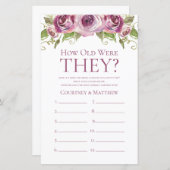 パープルフローラ彼らは何歳だったブライダルシャワーゲーム (正面/裏面)