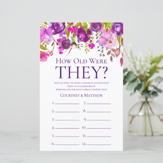 パープルフローラ彼らは何歳だったブライダルシャワーゲーム (スタンド正面)