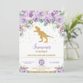 パープルフローラ恐竜バースデーパーティーガールTレックス 招待状 (スタンド正面)