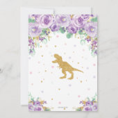 パープルフローラ恐竜バースデーパーティーガールTレックス 招待状 (裏面)