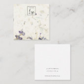 パープルフローラ手作り紙テクスチャイヤリング スクエア名刺 (正面/裏面)