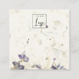 パープルフローラ手作り紙テクスチャイヤリング スクエア名刺