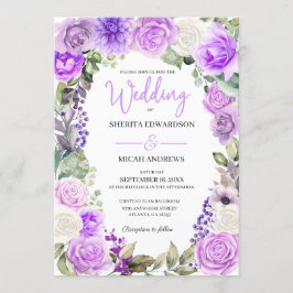 パープルフローラ春の結婚式招待状 招待状