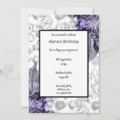 パープルフローラ春テーマ箔金属誕生日 招待状 (正面)