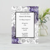 パープルフローラ春テーマ箔金属誕生日 招待状 (スタンド正面)