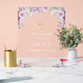 パープルフローラ最初の交流へようこそ アクリルサイン (ウェディング)