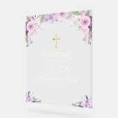 パープルフローラ最初の交流へようこそ アクリルサイン (傾斜)