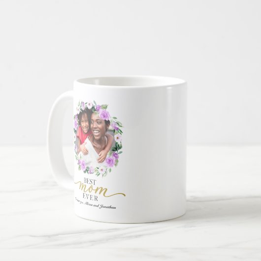 パープルフローラ最高のリースママママママママママザーズ・デイ コーヒーマグカップ (正面左)