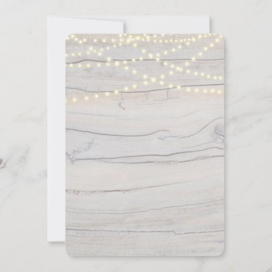 パープルフローラ木製のライトストリングブライダルシャワー 招待状 (裏面)