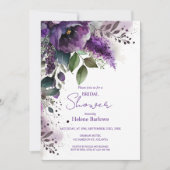 パープルフローラ植物学エレガントブライダルシャワー 招待状 (正面)