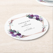 パープルフローラ植物学結婚式の引き出物 ラウンドペーパーコースター (アングル)