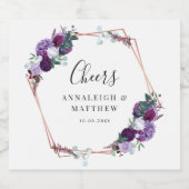 パープルフローラ植物幾何学応援結婚ズ スパークリングワインラベル (シングルラベル)