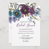 パープルフローラ水彩エレガントブライダルシャワー 招待状 (正面/裏面)