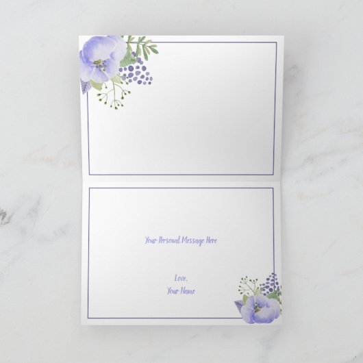 パープルフローラ水彩エレガント誕生日 カード (内部)