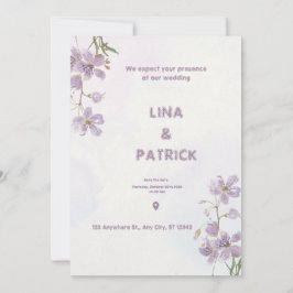 パープルフローラ水彩スタイル結婚式招待状 招待状