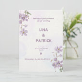 パープルフローラ水彩スタイル結婚式招待状 招待状 (スタンド正面)