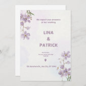 パープルフローラ水彩スタイル結婚式招待状 招待状 (正面/裏面)