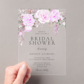 パープルフローラ水彩ブライダルシャワー アクリル招待状 (インサイチュ (ポータブル))