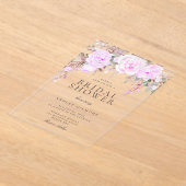 パープルフローラ水彩ブライダルシャワー アクリル招待状 (レイダウン)
