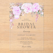 パープルフローラ水彩ブライダルシャワー アクリル招待状 (正面)