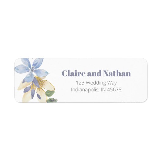 パープルフローラ水彩差出人住所ラベル ラベル (正面)