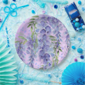 パープルフローラ水彩紙プレート ペーパープレート (パーティー)