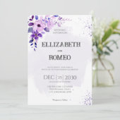 パープルフローラ水彩結婚式招待状 招待状 (スタンド正面)