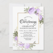 パープルフローラ水彩《キリスト教》洗礼式や命名式招待状 招待状 (正面)