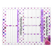 パープルフローラ水玉模様_授乳データ収集 ノートパッド (正面)