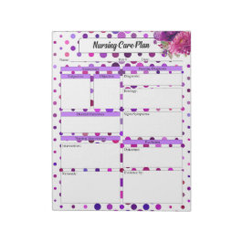 パープルフローラ水玉模様_看護気に計画 ノートパッド