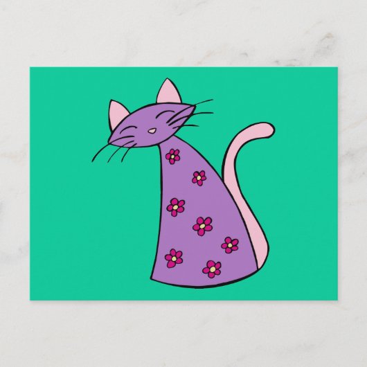パープルフローラ猫 ポストカード (正面)