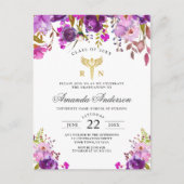 パープルフローラ看護学校卒業招待状 ポストカード (正面)