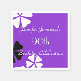 パープルフローラ紙ナプキンス90thバースデーパーティー スタンダードカクテルナプキン