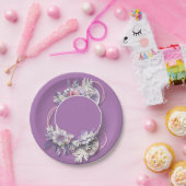 パープルフローラ紙プレート結婚ズケーキプレート ペーパープレート (パーティー)