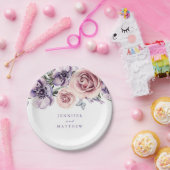 パープルフローラ紙プレート ペーパープレート (パーティー)