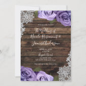 パープルフローラ素朴バラウッド&レース結婚ズ 招待状 (正面)