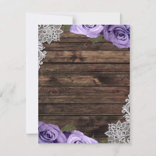 パープルフローラ素朴レースウェディングRSVP 招待状 (裏面)