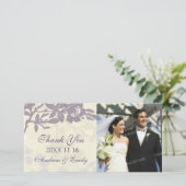 パープルフローラ結婚サンキューの写真カード サンキューカード (スタンド正面)