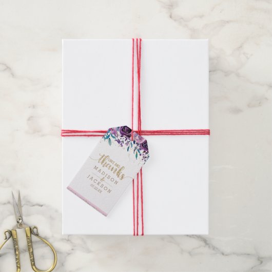 パープルフローラ結婚シャンパン金ゴールドの愛感謝してい&0 ギフトタグ (より糸付き)