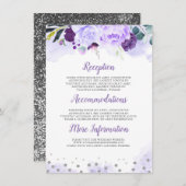 パープルフローラ結婚ズ情報ゲスト エンクロージャーカード (正面/裏面)