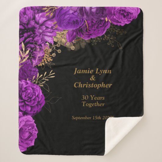 パープルフローラ結婚ズ記念日シェルパブランケット シェルパブランケット (正面)