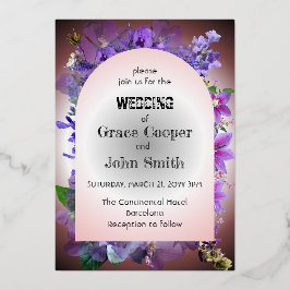 パープルフローラ結婚ズ 箔招待状