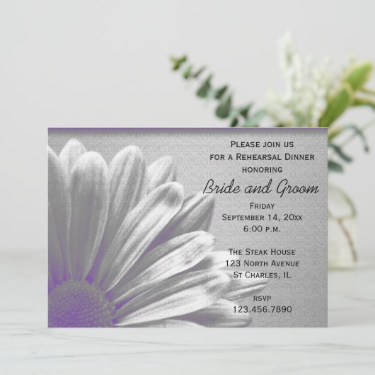 パープルフローラ結婚ハイライトのリハーサルディナー 招待状 (スタンド正面)