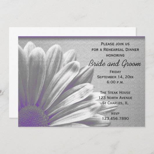 パープルフローラ結婚ハイライトのリハーサルディナー 招待状 (正面/裏面)